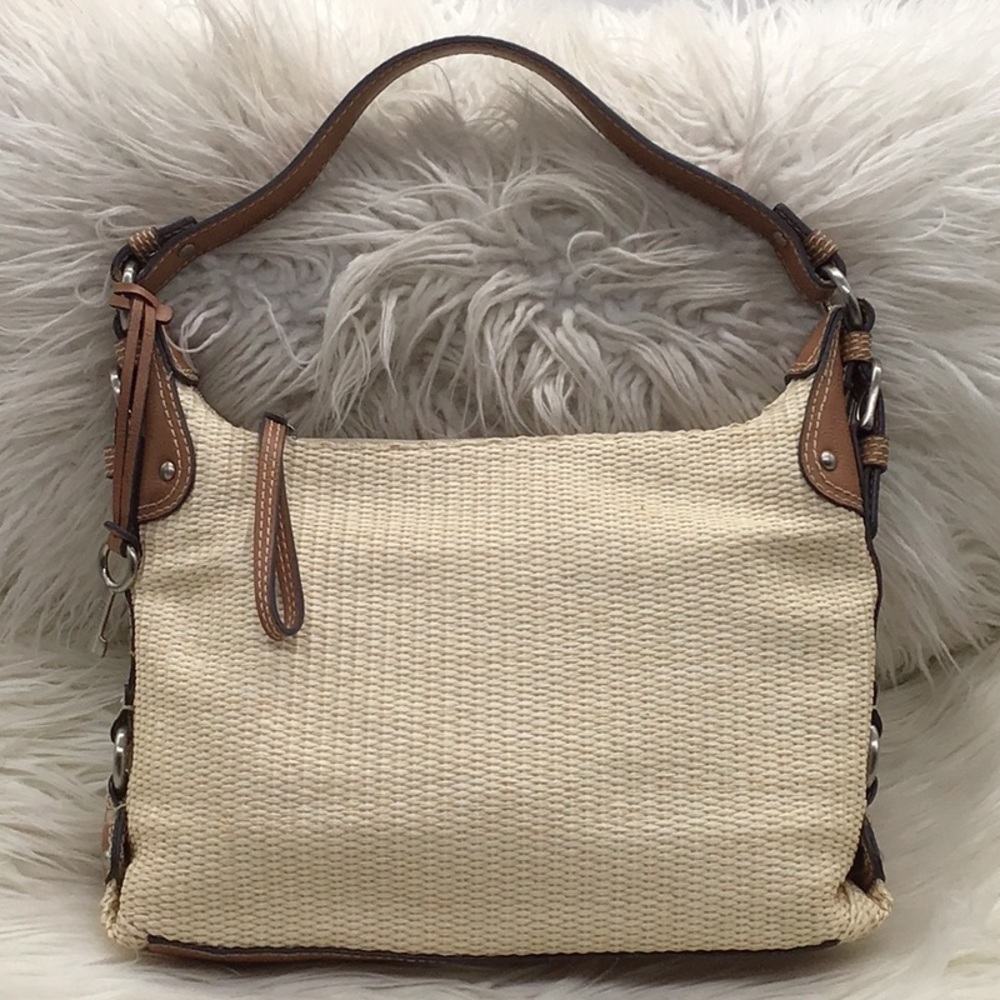 Fossil Beige Tweed Shoulder Bag